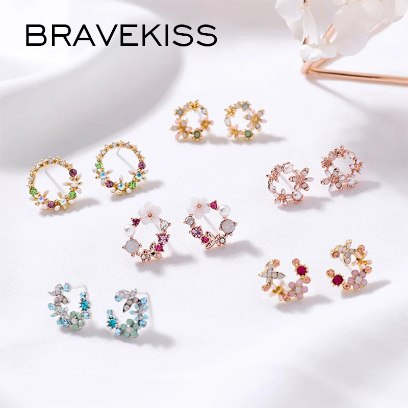 Женские серьги гвоздики с цветком BRAVEKISS корейские подарочные кристаллами BPE1482