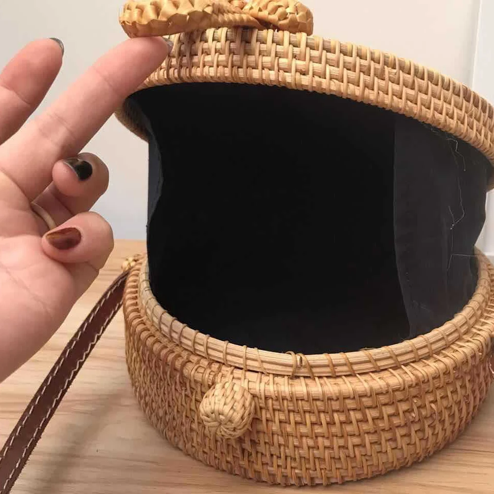 Круглая соломенная сумка в стиле ретро женская на плечо из ротанга ручная работа