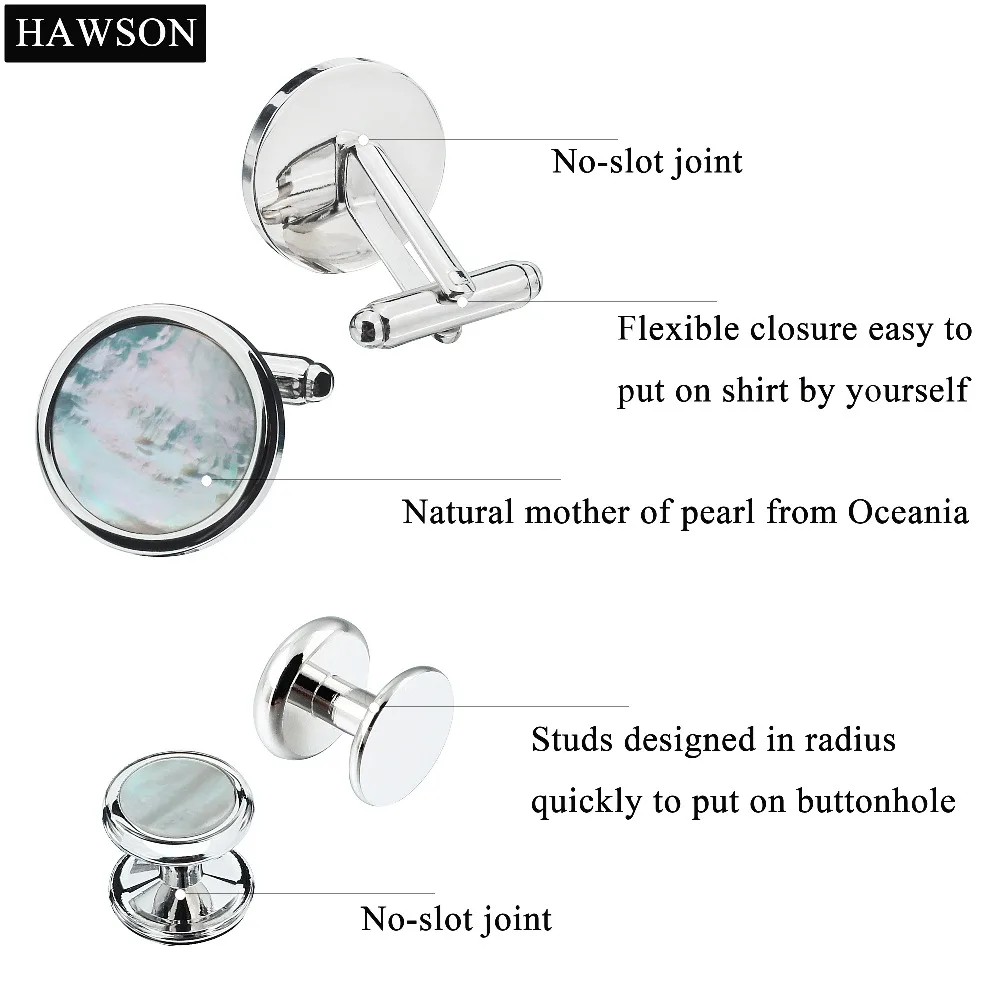 Круглые запонки HAWSON брендовые ювелирные изделия с перламутровым камнем мужские