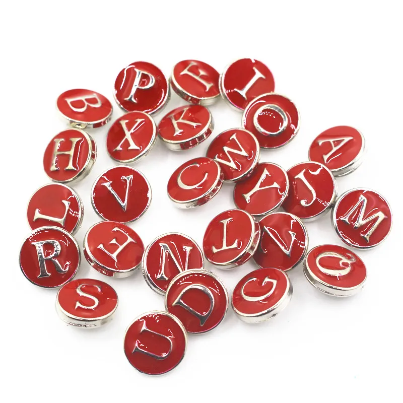 

26pcs/lot A-Z Alphabet Snap Buttons 12mm Red Letter Ginger Snap Button Jewelry DIY Bracelets&Bangles