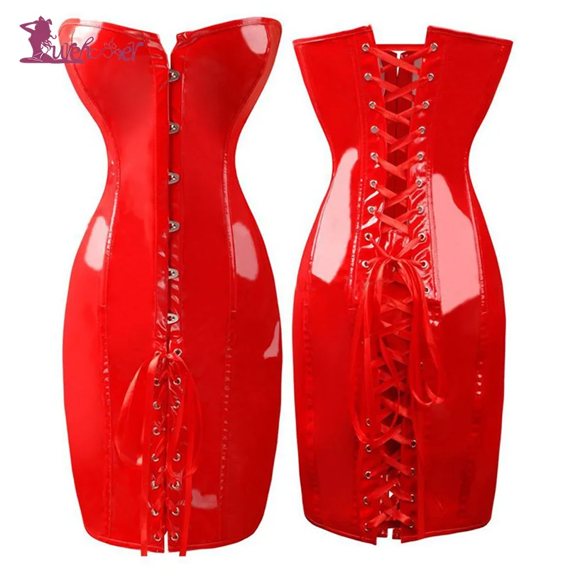 Red Сексуальное белье Lurehooker,, ПВХ кожа, готический корсет, Порно платье размера плюс, Эротическое нижнее белье, обтягивающее, для хип-клуба, сексуальный костюм - Цвет: Red