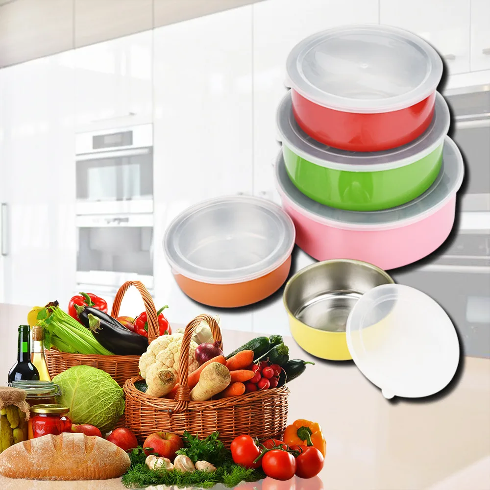 Saingace Миски Набор 5 шт. нержавеющая сталь домашний кухонный пищевой контейнер для