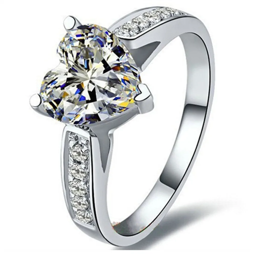 Женское кольцо из серебра пробы с бриллиантами в форме сердца|engagement clothes|ring