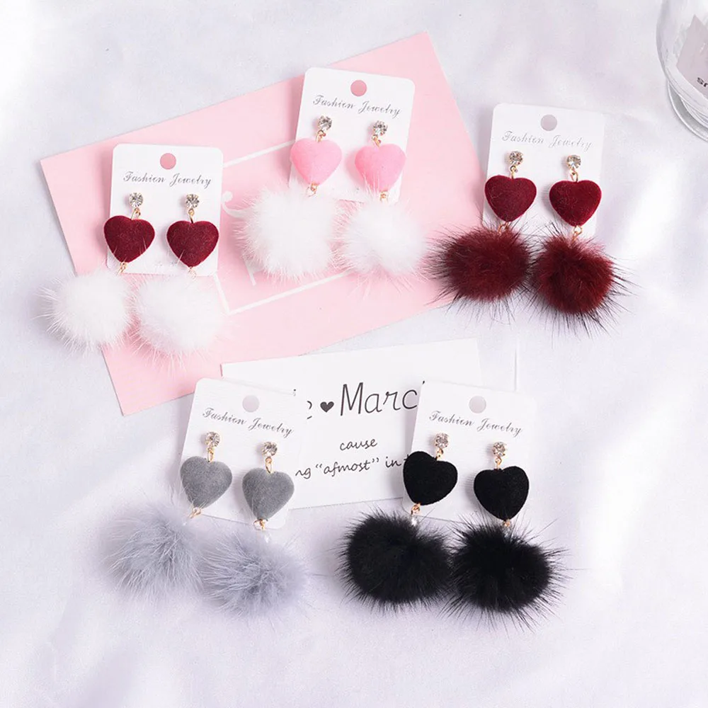 Модные плюшевые серьги подвески в форме сердца для женщин милые корейские