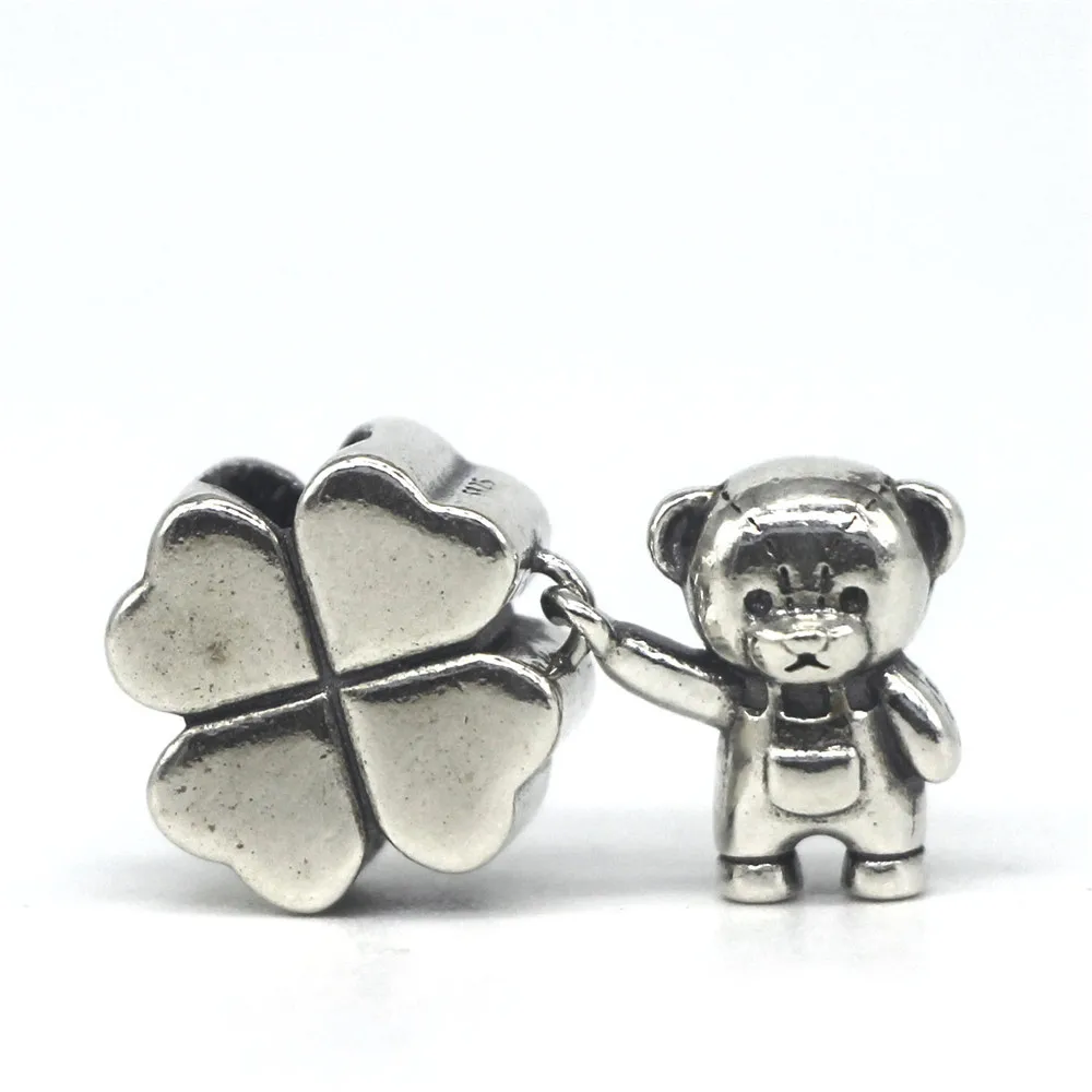 Омела 925 пробы серебра в форме счастливого клевера медведь с позолоченным
