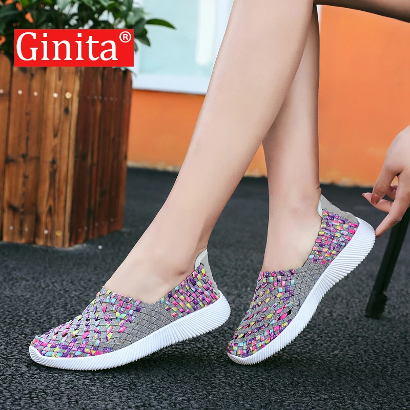 Женская обувь на плоской платформе Ginita тканые кроссовки с перфорацией дышащие