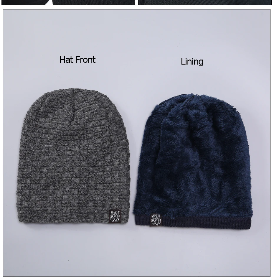 Модные тканевые шапки Skullies Beanies для мужчин, зимние Бархатные толстые шапки, теплые трикотажные шапки для мужчин, высокое качество