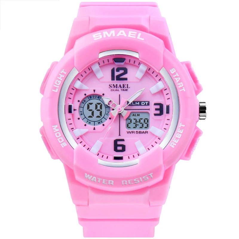 Pink SMAEL брендовые Модные женские спортивные часы светодиодный цифровой кварцевые военные часы мужские часы для мальчиков и девочек, студенческие многофункциональные наручные часы - Цвет: Pink