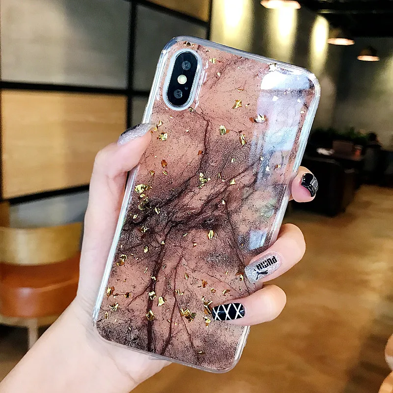 Мраморная Золотая фольга Чехол для iPhone 7 8 X XS MAX 10 XR 6 S Plus XSMAX модная мягкая задняя
