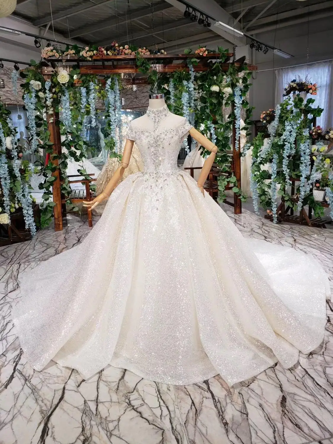 2019 бальное платье Свадебные платья с вуалью короткий рукав горный хрусталь