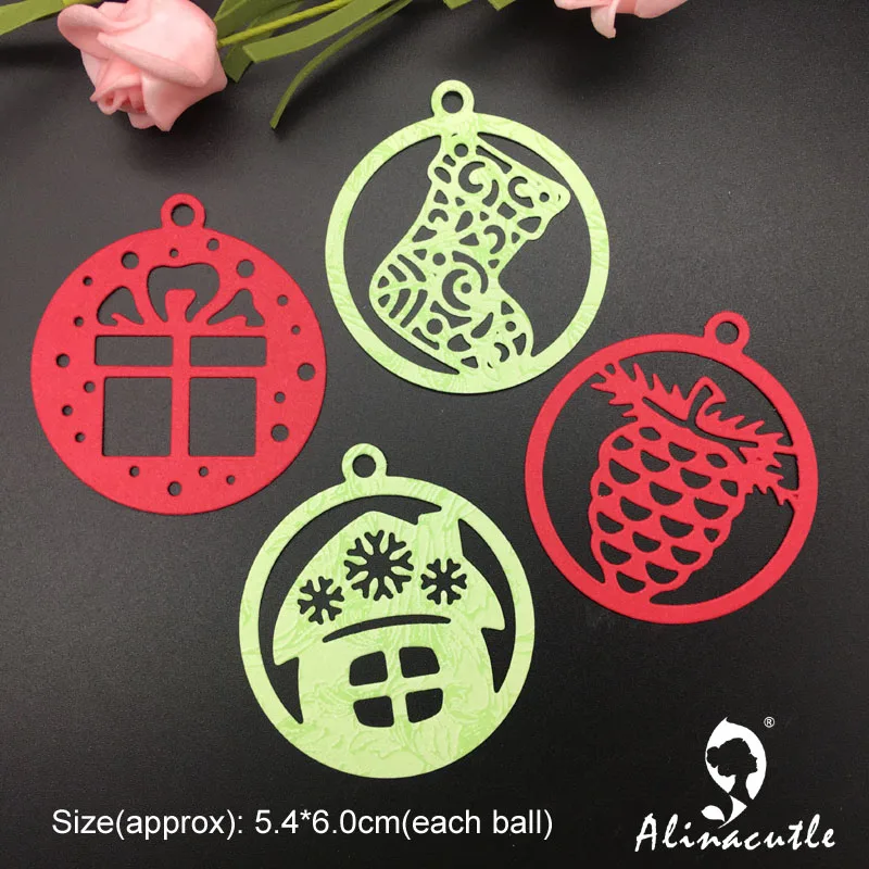 Штампованная металлическая вырубка 4 шт. рождественские шарики бирки Alinacraft