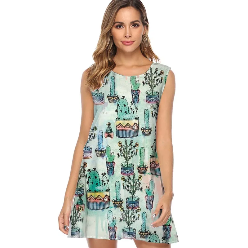 Женское летнее платье без рукавов грибы лес винтажное свободное с круглым