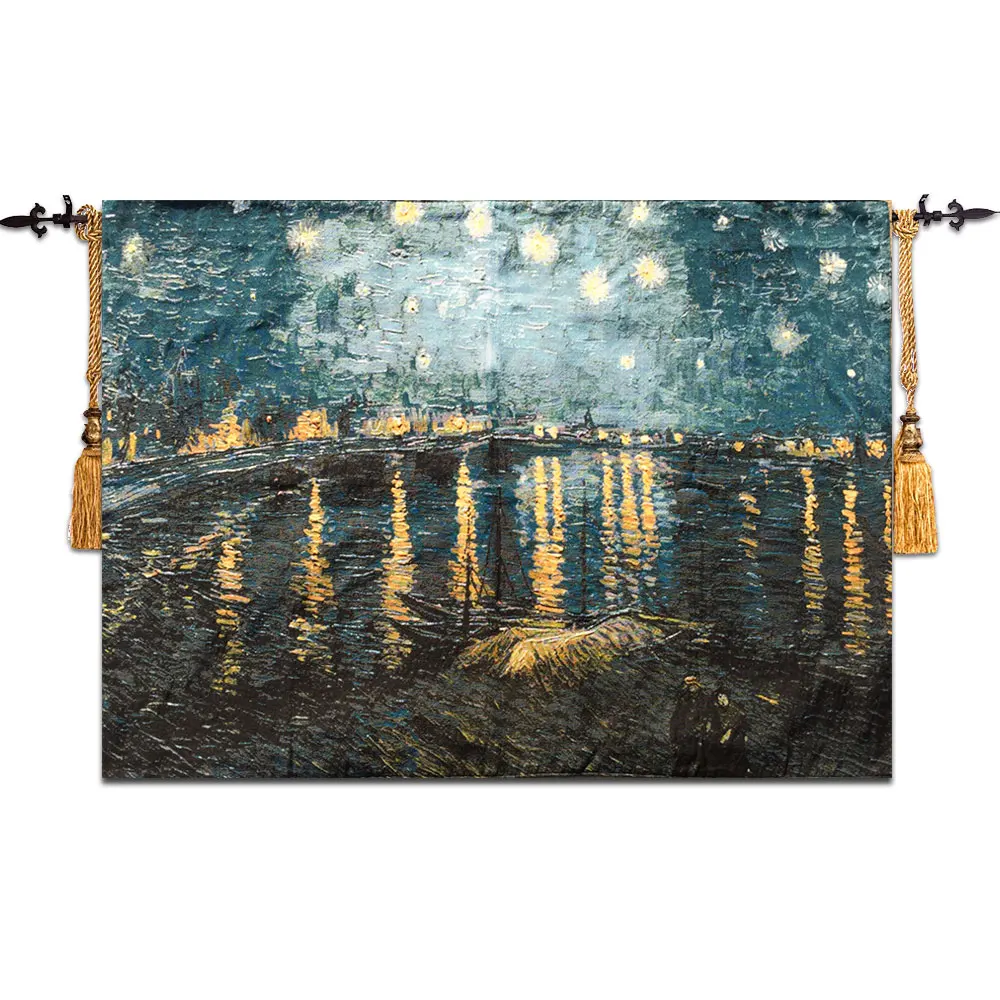 Настенный гобелен 80х120 см средневековое впечатление звездная ночь река Рон