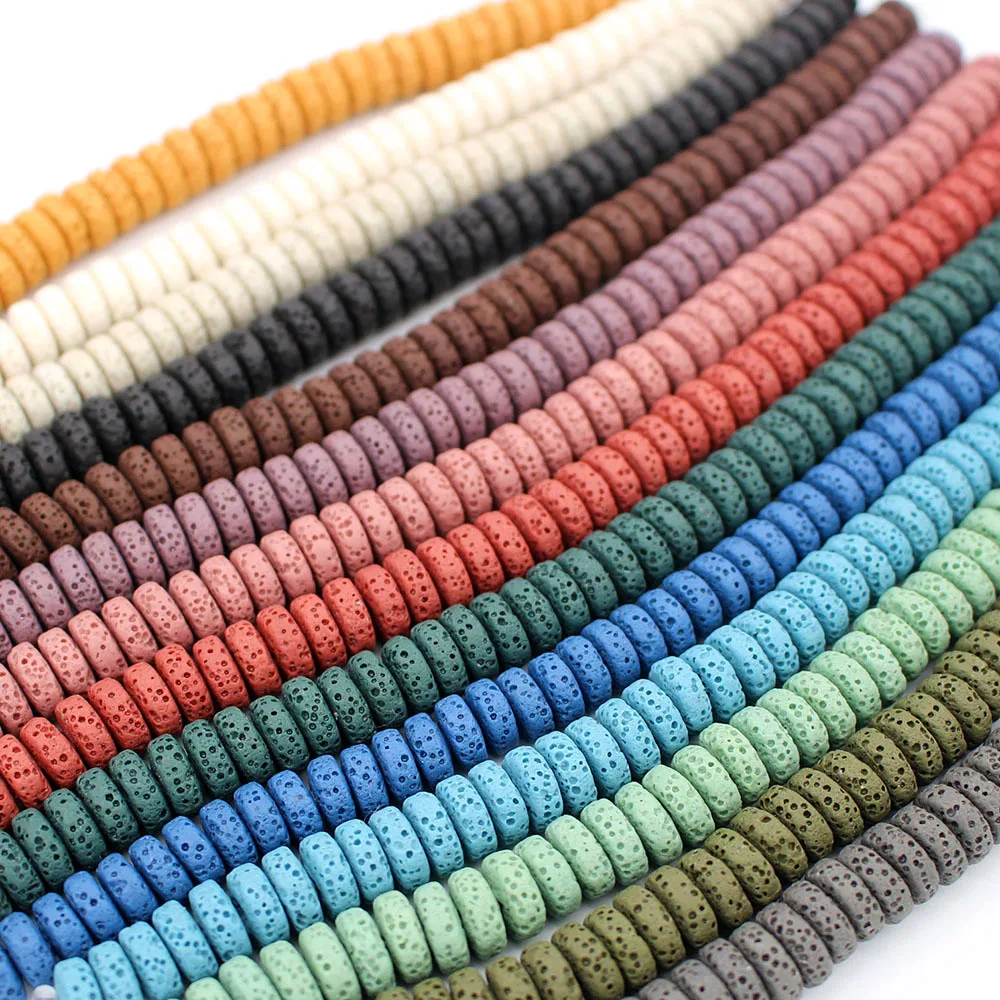 

8mm 10mm Lava Rock Beads Natural Flat Stone Loose Spacer Beads 14 Colors DIY for Jewelry Earrings Making 1 pack