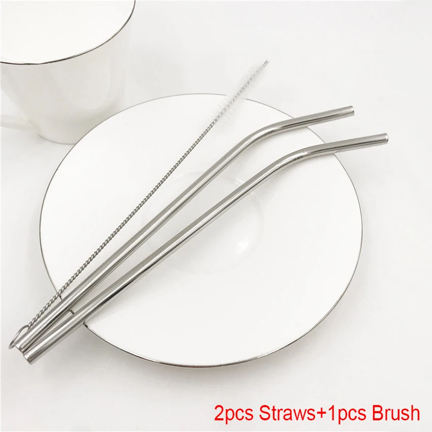 2 Be straws 1 Brush 16 см короткая Питьевая соломинка для детей из нержавеющей стали соломинки многократного использования изогнутая соломинка кружка кофе детская питьевая соломинка с чистящей щеткой - Цвет: 2 Be straws 1 Brush