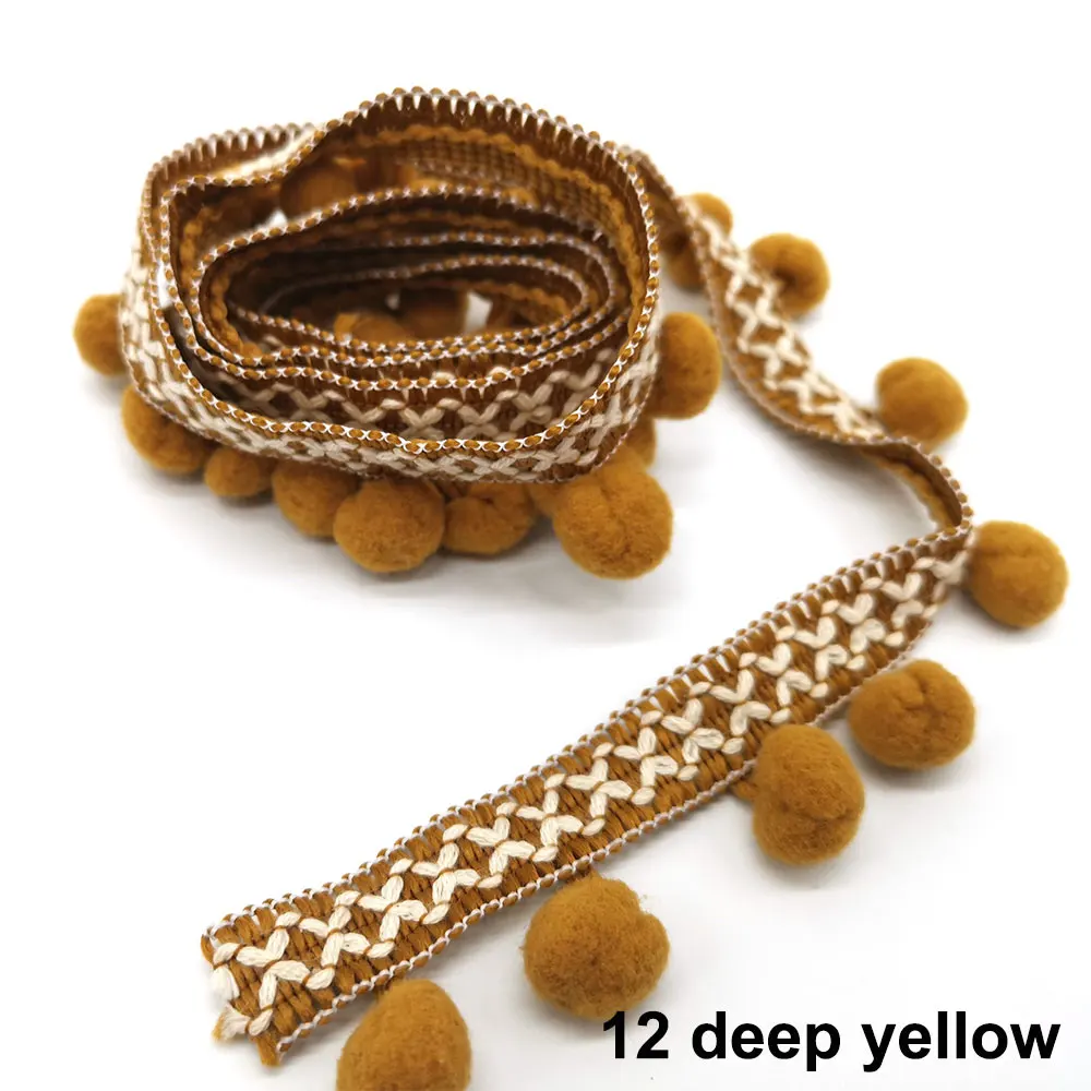 12 deep yellow Отделка помпонами, кружевная ткань, аксессуары для шитья, помпоны, отделка, кисточка, бальная лента с бахромой, шитье, кружево для рукоделия, материал, ремесло, одежда - Color: 12 deep yellow