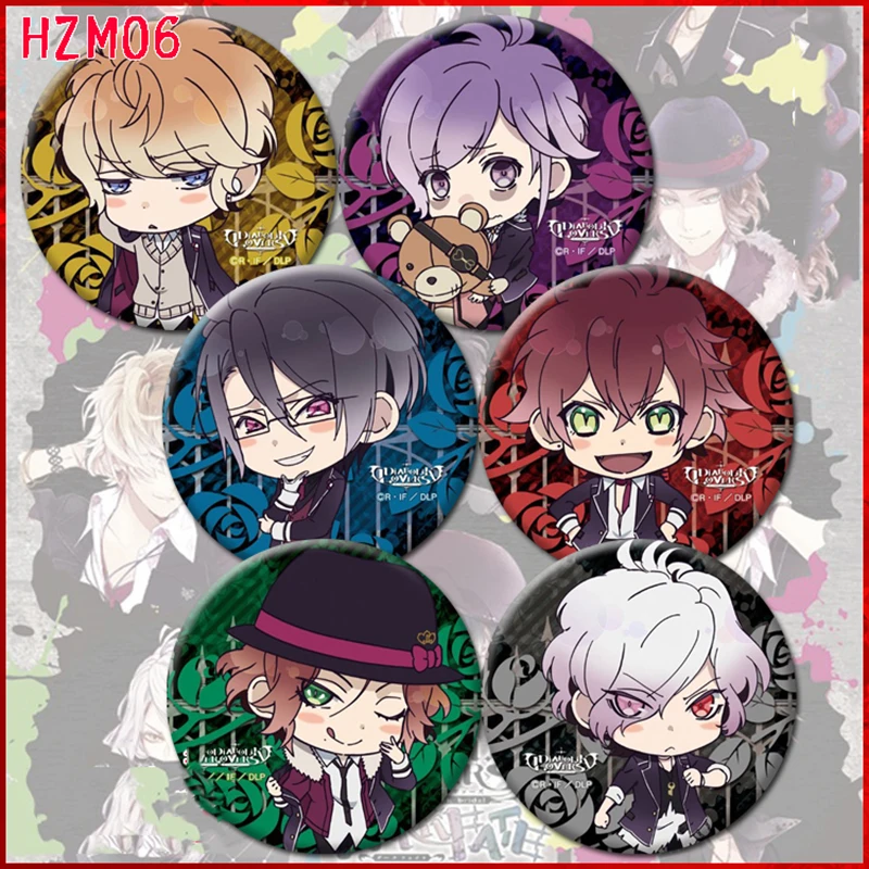 ZXFJXR 58 мм анимация Diabolik Lovers Reiji Ayato Sakamaki Kanato Shu значки вампира на значок для рюкзака