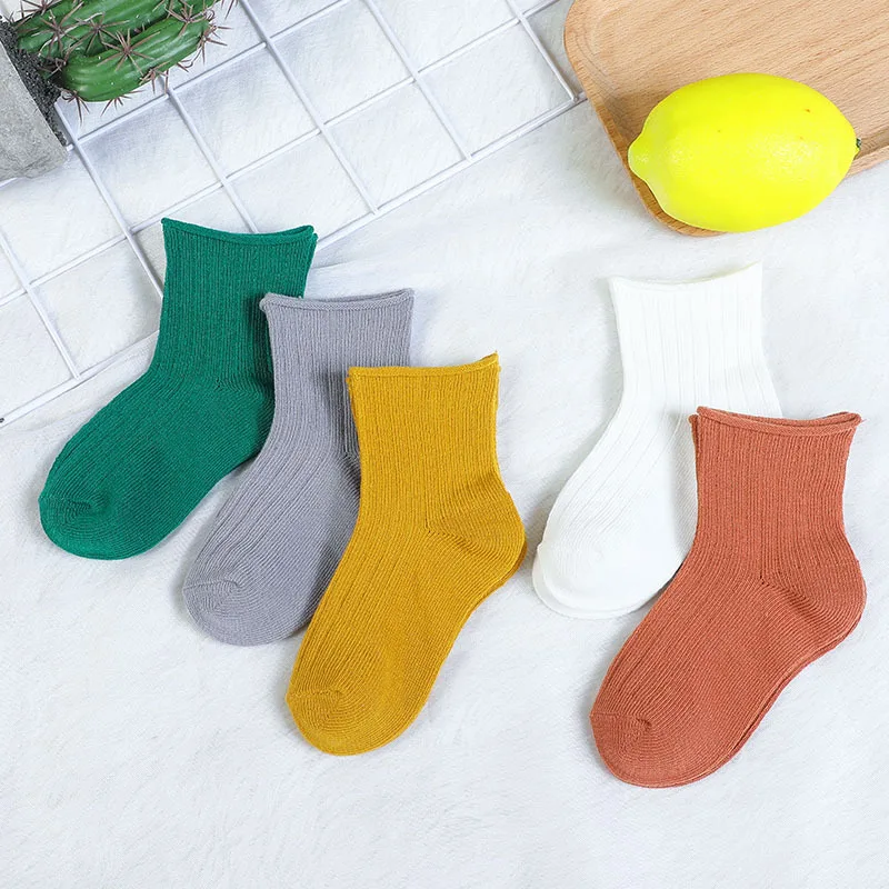 Новые осенние хлопковые детские Носки ярких цветов для завивки одноцветные