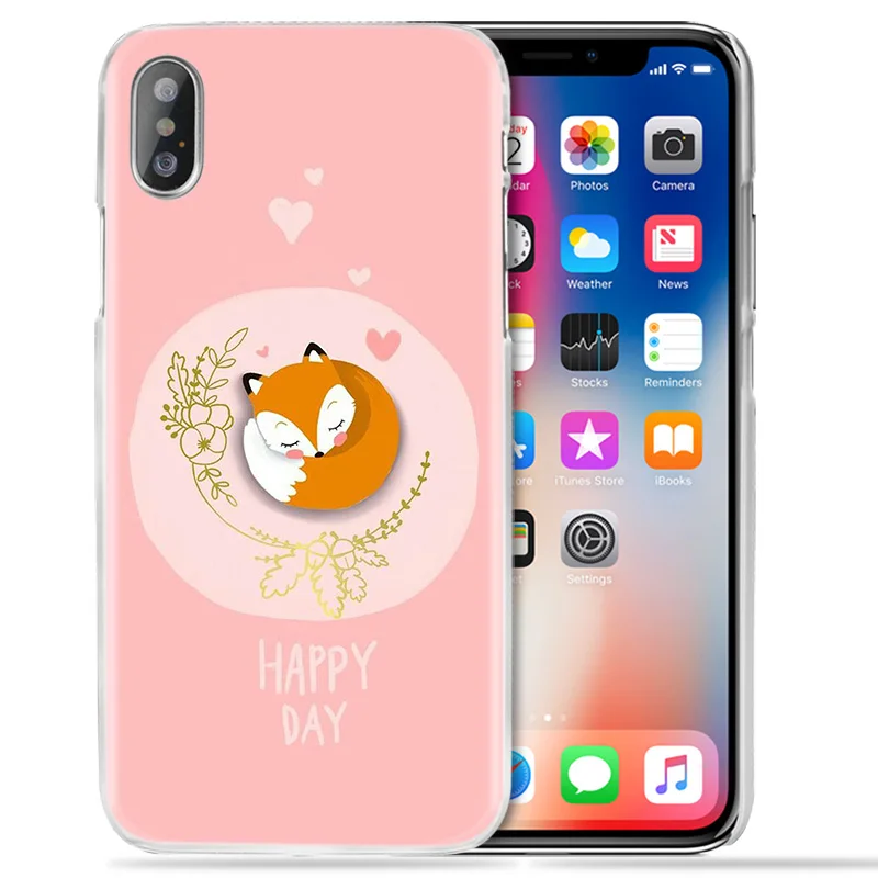 Милый чехол для iPhone XS Max, XR, X, 10, 7, S, 8, 6, 6S Plus, 5S, SE, 5, 4S, 4, 5C, Прозрачный жесткий пластиковый чехол для телефона с милым животным, лисой, чаем