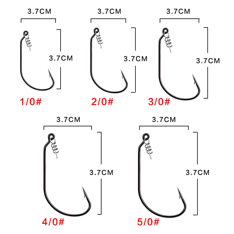 Worm Hook with Lock Stitch Soft Lure Bait Single Hooks Grub Fishhook Texas Rig Accessories Lot 10 Pieces