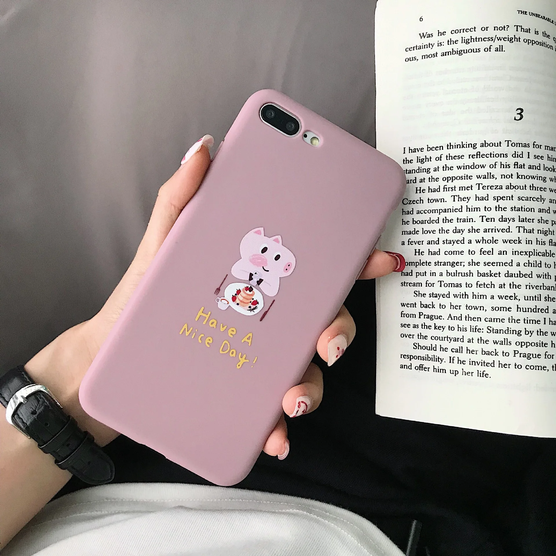 Cute Cartoon Pig&quotHave a Nice Day&quotPhone Case For iPhone X XR XS Max 6 6S 7 8 Plus Matte Soft Silicone Full Back Cover |