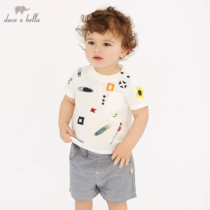DB10467 dave bella summer baby boys fashion clothing sets casual short sleeve suits children beige clothes | Детская одежда и