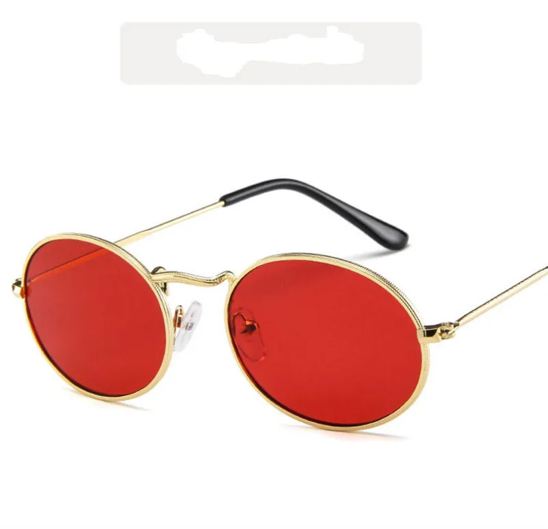 Gold frame Red Cute Sexy Retro Oval Sunglasses Women Small Gold Black Vintage Retro Sun Glasses Female Red Eyewear For Women Driver Goggles - Название цвета: Gold frame Red