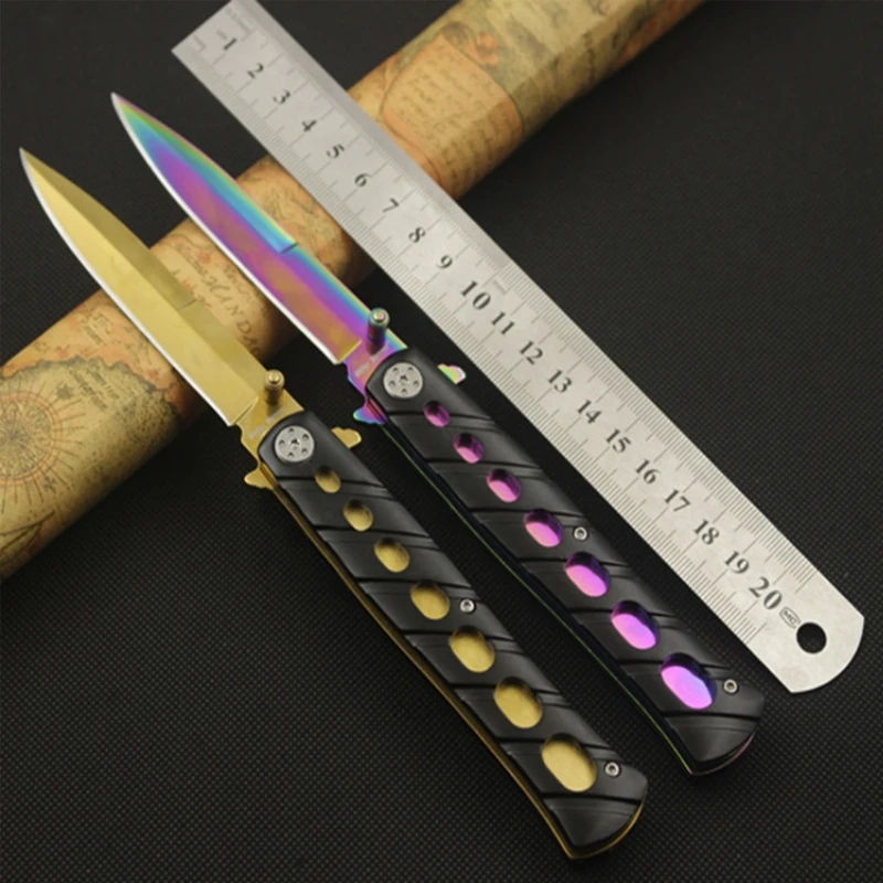Новейший Спиннер радужной расцветки Фруктовый нож для кемпинга открытый