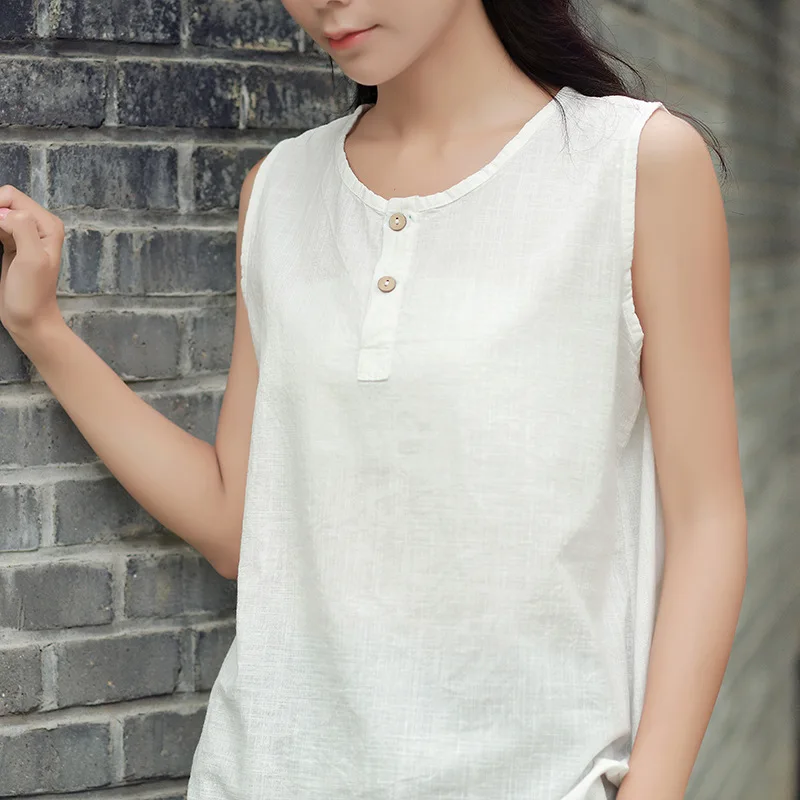 Блузка женская белая розовая без рукавов из хлопка и льна|women blouses|summer blousesleeveless women