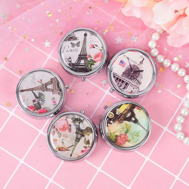 Круглые металлические коробки для таблеток портативный органайзер лекарств