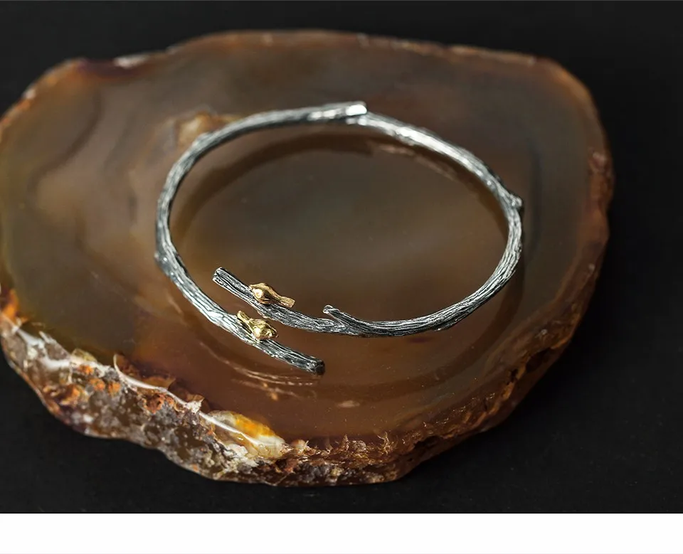 Lotus Fun реальные 925 Серебро Природный ручной Fine Jewelry Птица на ветке регулируемый браслет для женщин Bijoux