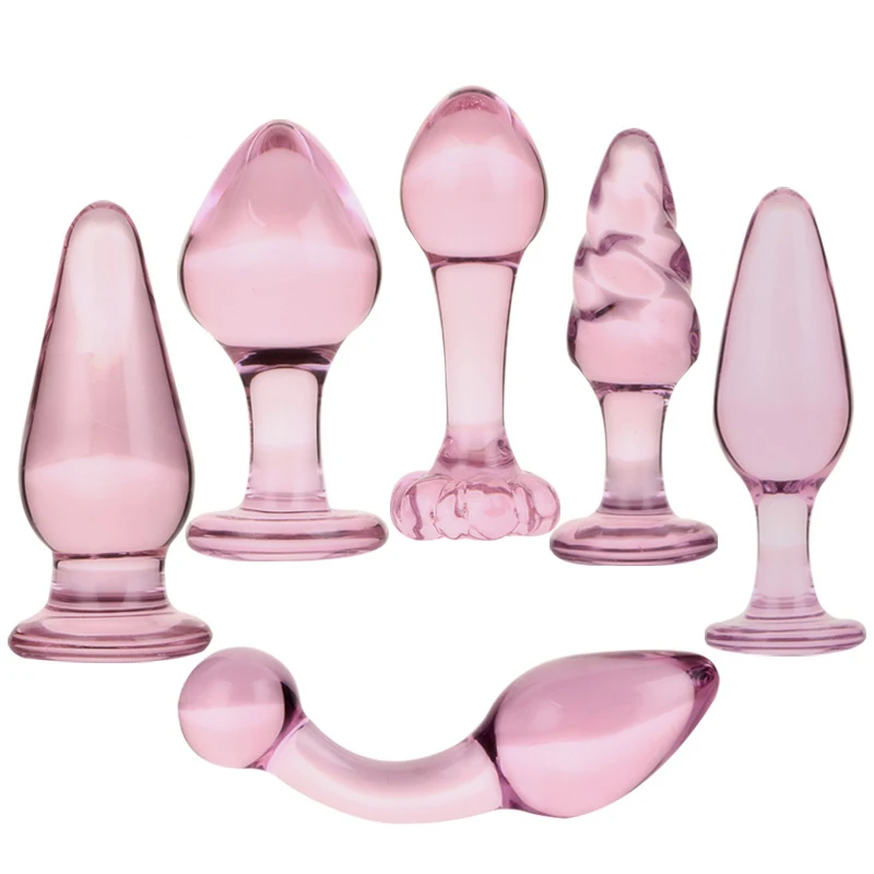 Pink Crystal Buttplug Set Anal Glass Dildo Plug Dilatador Beads Balls Prostata Massage Sex Toys For Women Men | Красота и здоровье