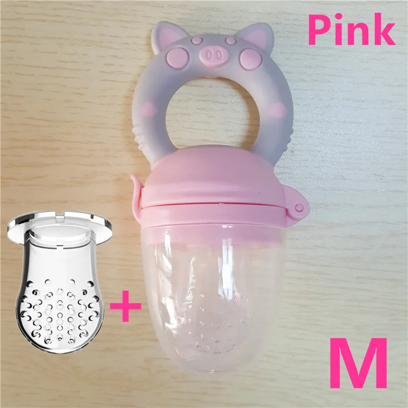 Pink M Маленькая поросенок ручка соска кормушка для детского питания класс силикона PP обучение соска молоко свежие фрукты Nibbler соска бутылочки - Цвет: Pink M