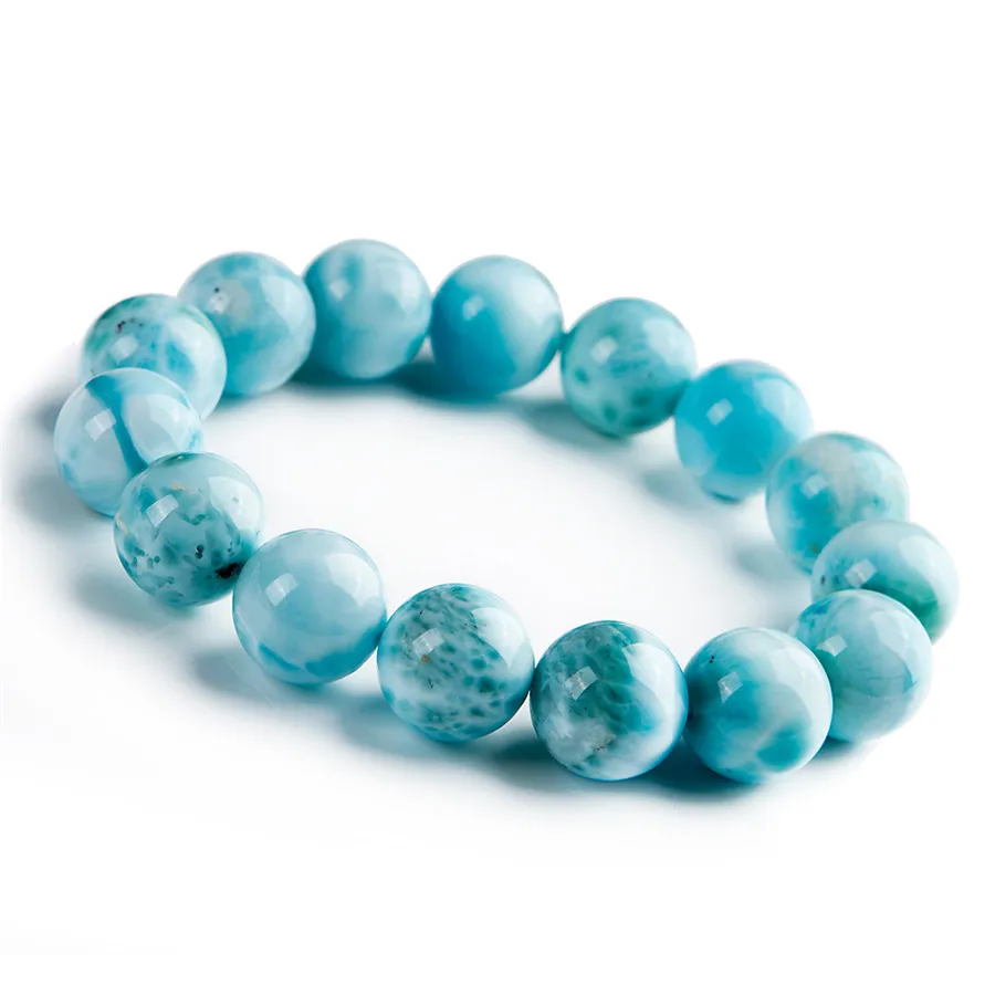 

15mm Fashion Natural Genuine Blue Larimar Stone Crystal Stretch Round Beads Bracelet