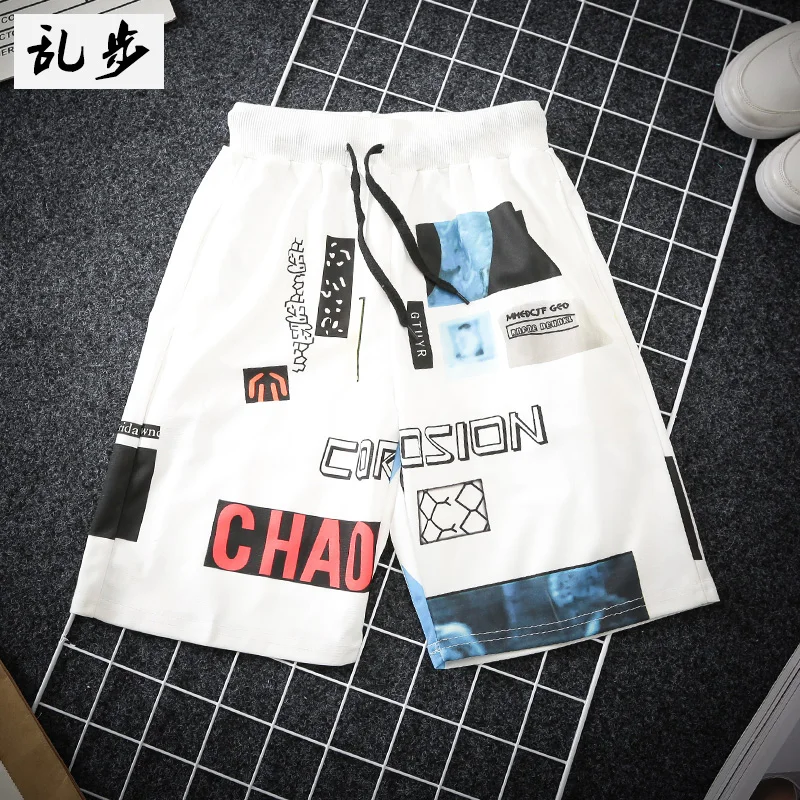 Мужские пляжные шорты с принтом в стиле хип хоп Ulzzang повседневные белые Харадзюку