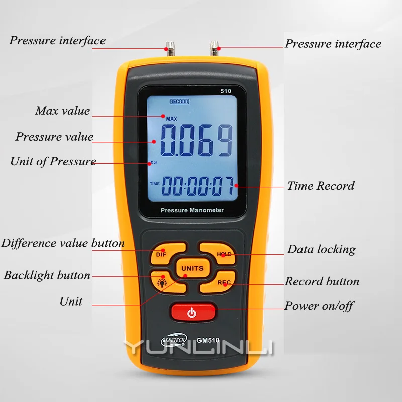 Portable Digital LCD display Pressure manometer Max 50KPa differential pressure gauge | Инструменты