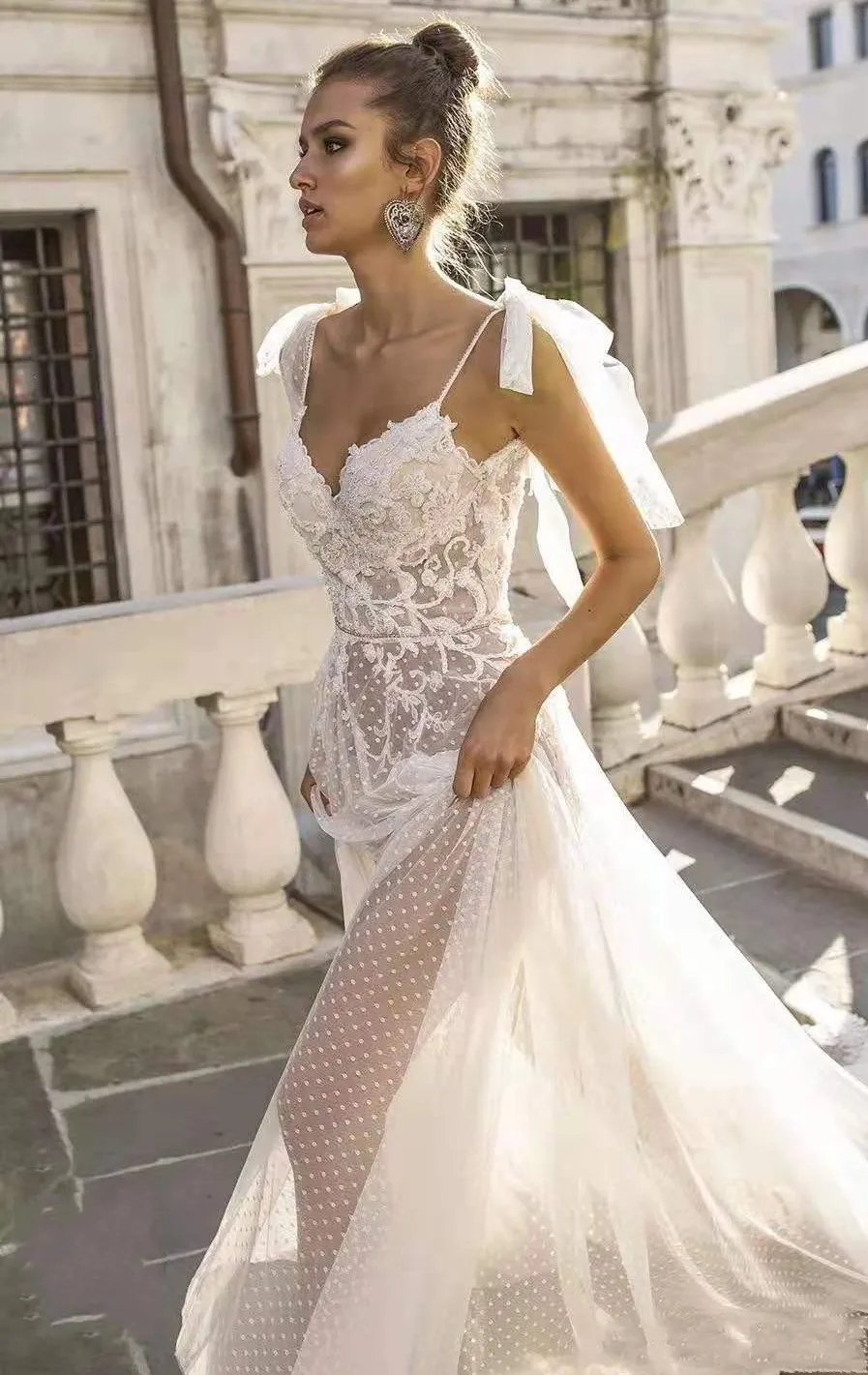 Vestido De Noiva сексуальное свадебное платье в стиле бохо, кружевное платье с открытой спиной и v-образным вырезом на бретельках, с бантом и аппликацией, пляжные летние свадебные платья