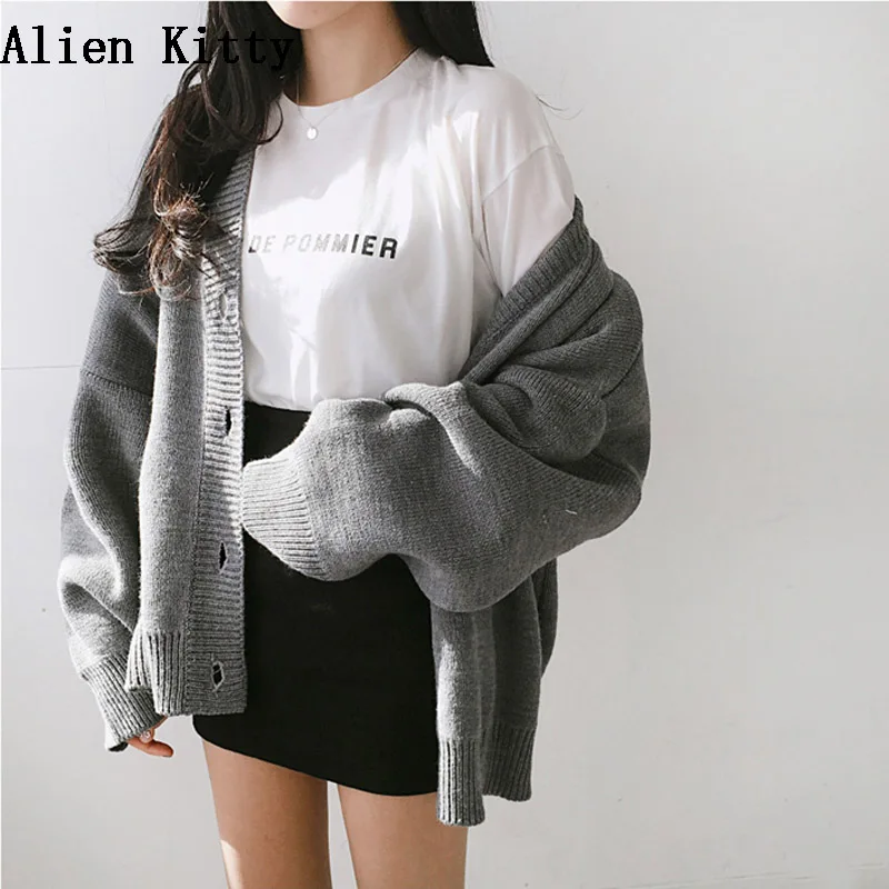 Инопланетянин Китти Simplee винтажный Кардиган Осенний свитер женский V-Ncek длинный