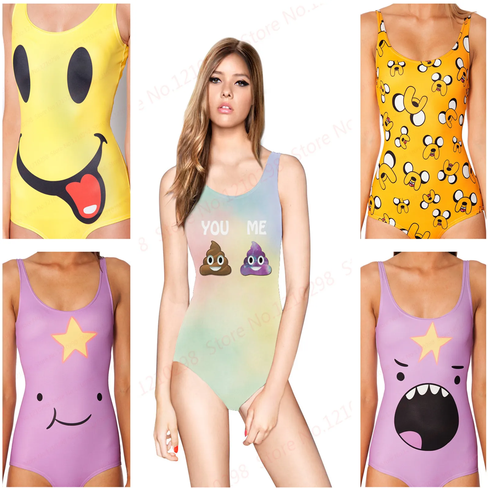 Женский смайлик Пляжный наряд из шифона сексуальный цельный боди Купальники Kawaii