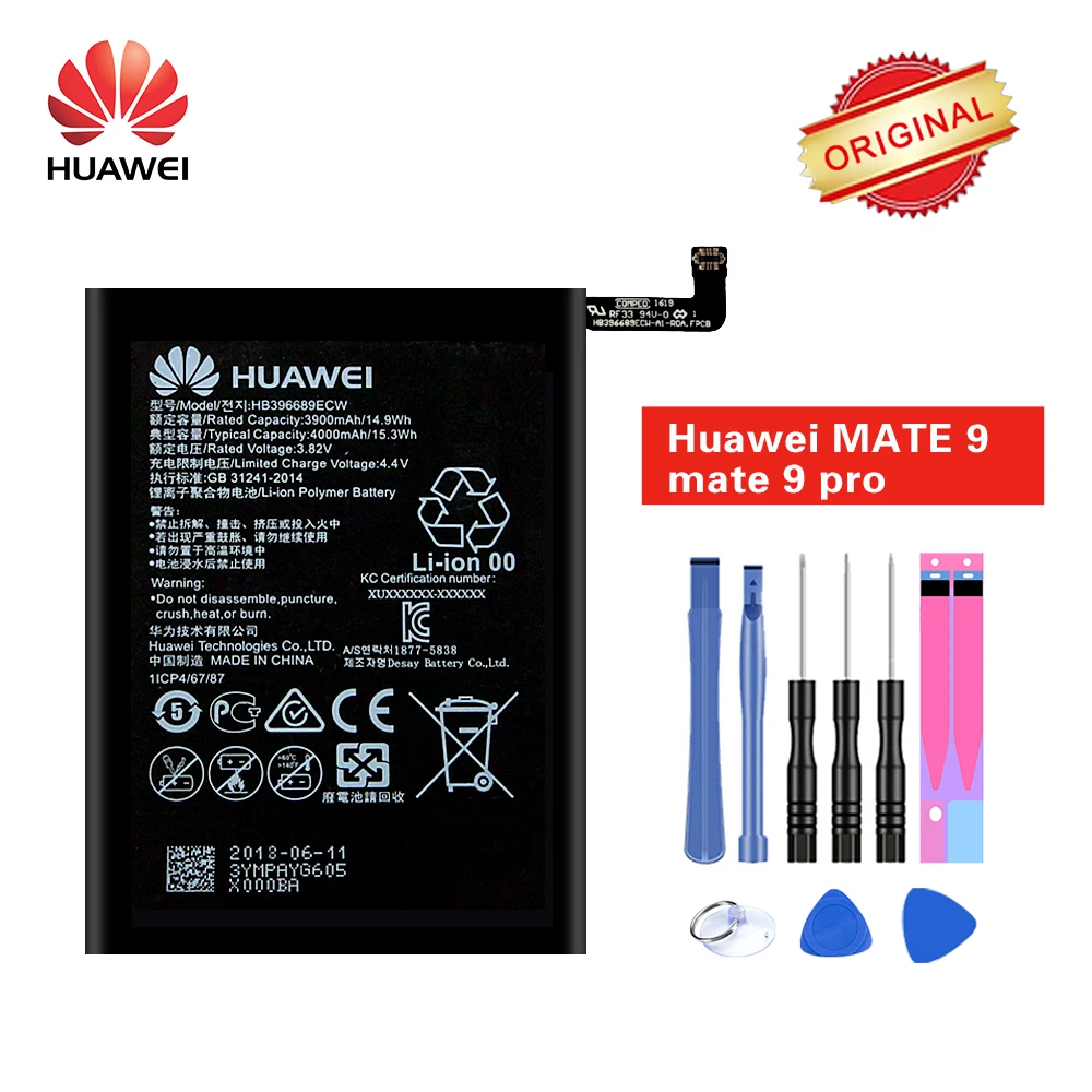 

Hua Wei Original Battery HB396689ECW For Huawei Mate 9 Mate9 Pro MHA-AL00 Rechargeable Li-ion batteria 4000mAh akku with Tools