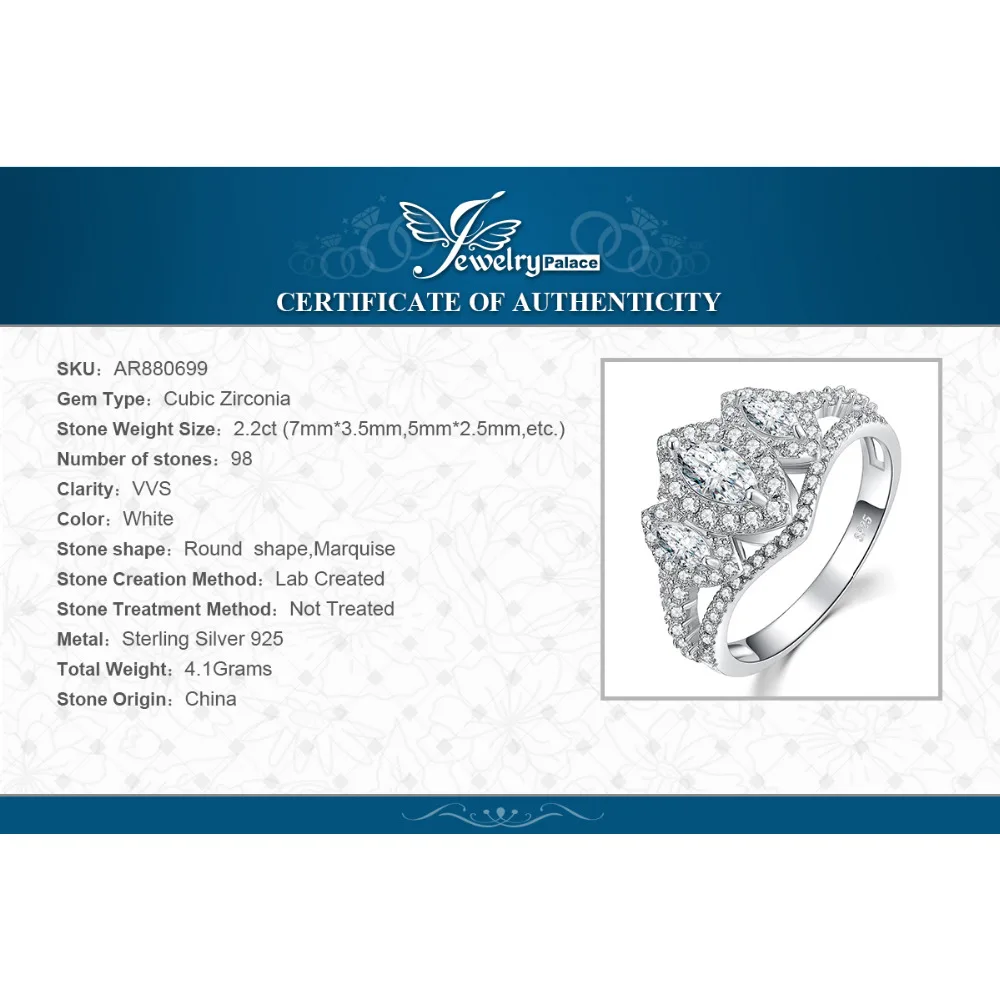 JewelryPalace 3 камня Разделение хвостовиком 2ct маркиза кубический цирконий Свадебные