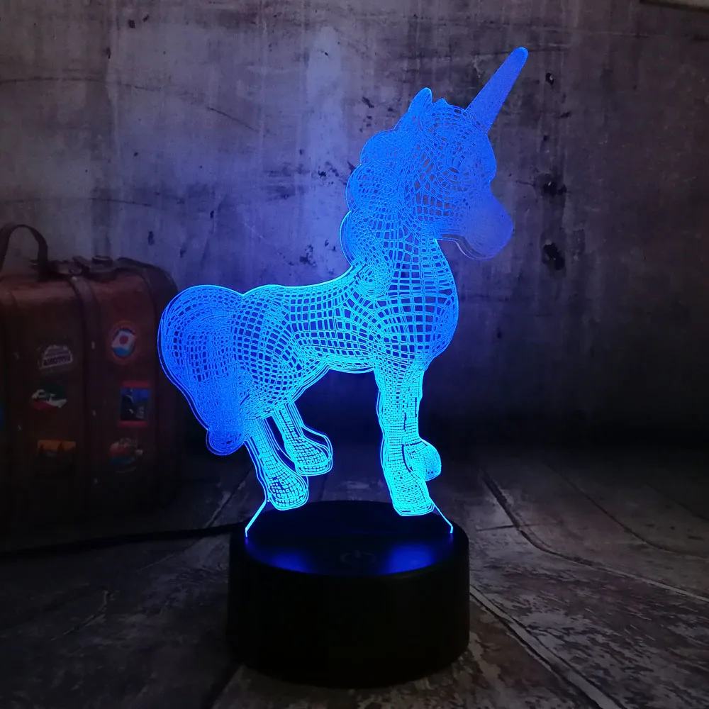 Красивый единорог, романтический подарок, 3D светодиодный настольный светильник, 7 цветов, Ночной светильник, декор для комнаты, блеск для праздника, детские игрушки для подружки