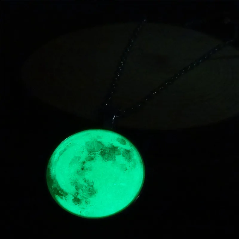 Светящаяся в темноте галактика серая луна стеклянный кабошон кулон ожерелье