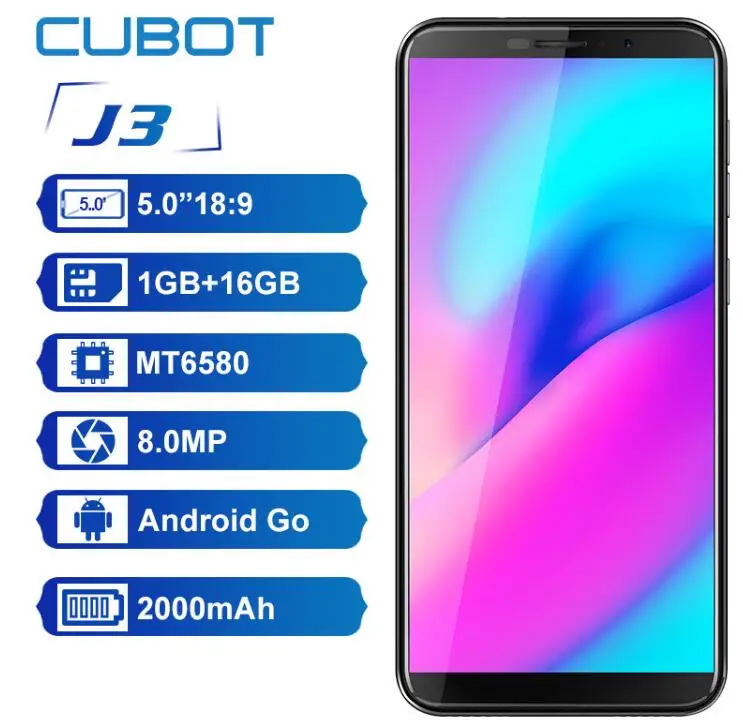 Корабль из RU CUBOT J3 3g телефона 5 0 &quotHD + ips 18:9 полный Дисплей MT6580 4 ядра 1 ГБ