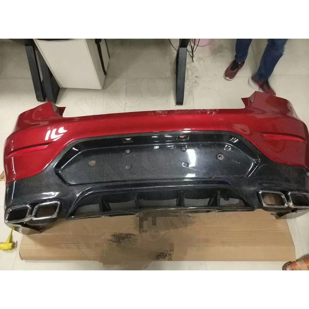 Углеродного волокна диффузор губа на задний бампер с выхлопные трубы для Mercedes Benz