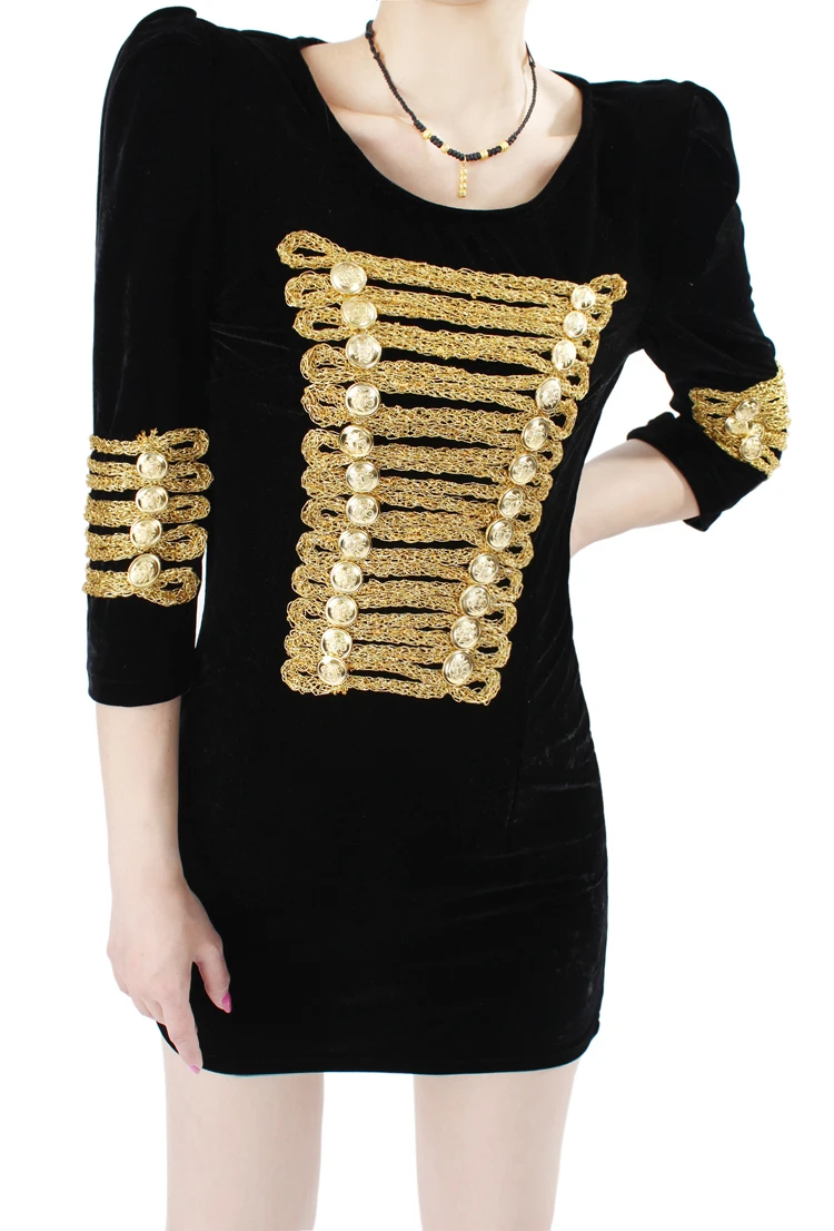 2017 новое модное осенне зимнее бархатное платье на пуговицах с золотой цепочкой в