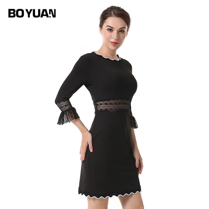 Boyuan осеннее платье Bodycon Тонкий короткий Платья для женщин сетки Кружево сращены