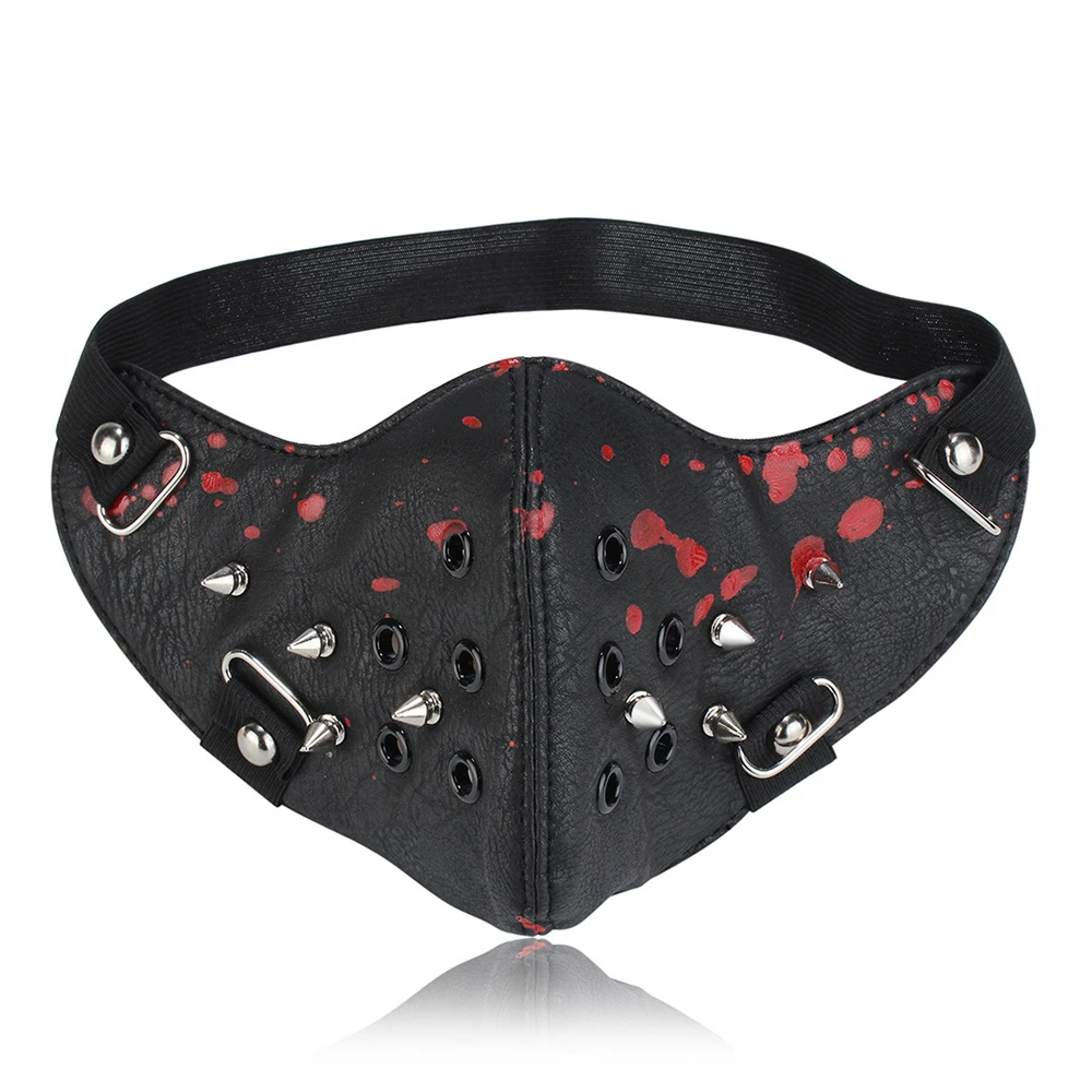 MZ-001-Black Red Балаклава мотоциклетная маска для лица из искусственной кожи мото маска для лица Ретро Маска для лица Панк косплей локомотив заклепки маска для мужчин и женщин - Цвет: MZ-001-Black Red
