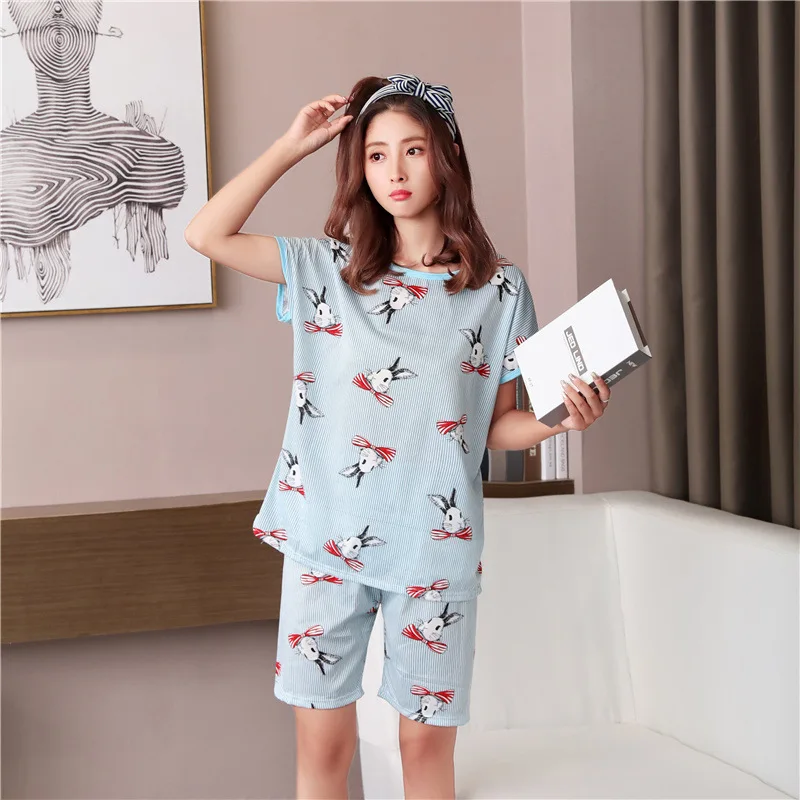 Повседневные женские пижамы из искусственного шелка с рисунком мультфильма 2