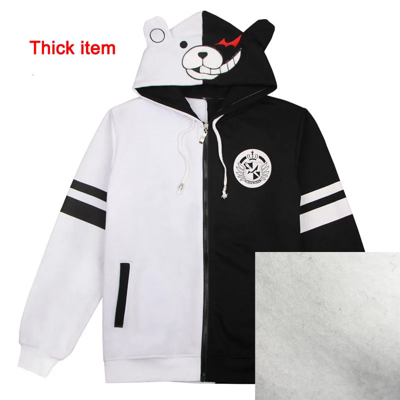 Thick item Для взрослых, хлопок, унисекс, аниме Danganronpa Monokuma, толстовки с капюшоном, куртки, пальто, костюмы для косплея для женщин и мужчин размера плюс - Цвет: Thick item